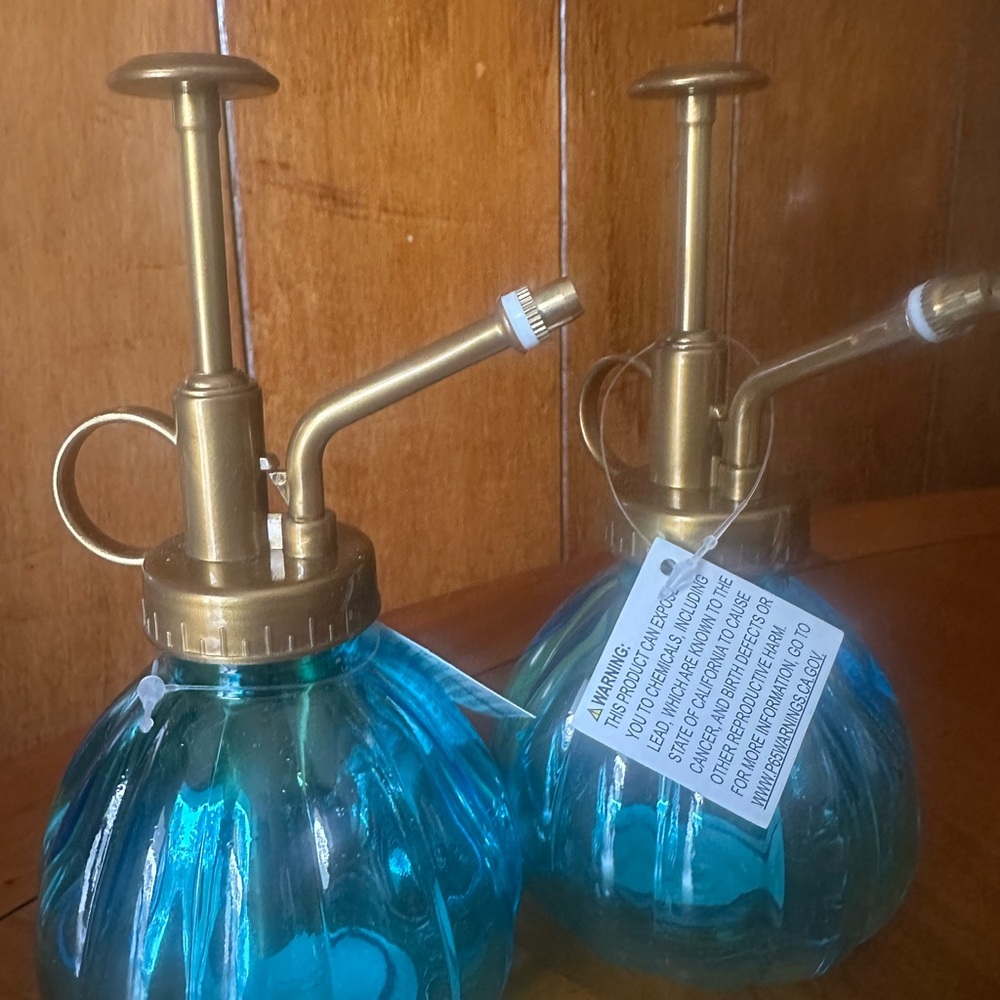 Blue and Gold Glass Plant Mister Set